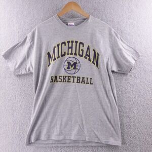 Michigan Wolverines Basketball T Shirt Gray Mens M Hanes Heavyweight Y2K NCAA